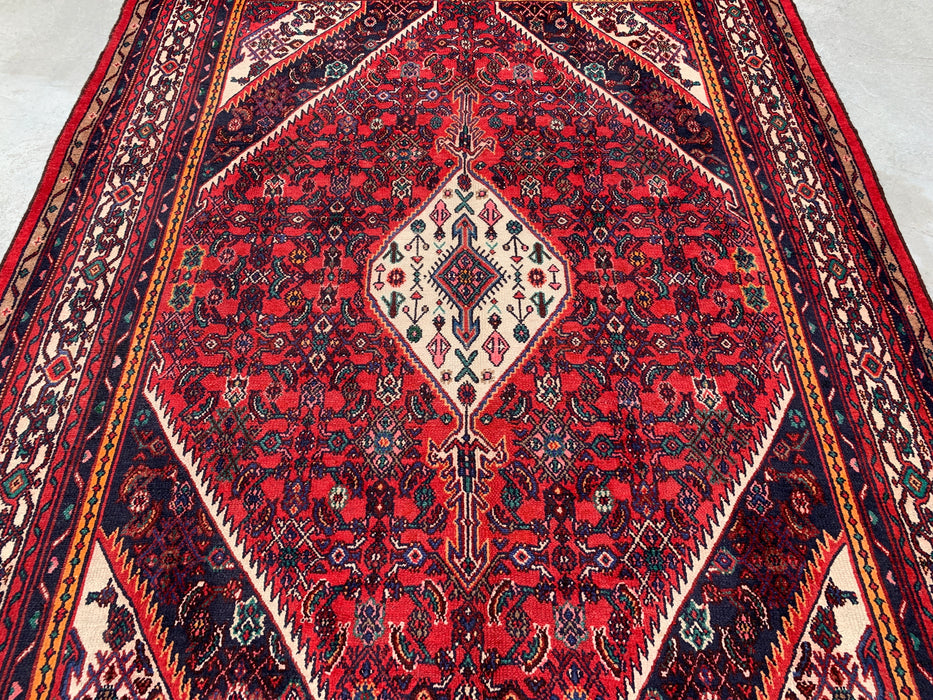 Handmade Persian Wool Area Rug 7x10 - Red, Ivory & Navy Tribal Medallion Persian Style Rug - Exact Size 9'11" x 7'0" - KBHM-773