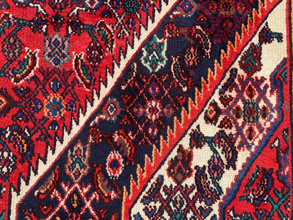 Handmade Persian Wool Area Rug 7x10 - Red, Ivory & Navy Tribal Medallion Persian Style Rug - Exact Size 9'11" x 7'0" - KBHM-773