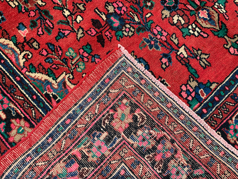 Handmade Persian Wool Area Rug 7x10 - Red, Navy & Ivory Floral Medallion Persian Style Rug - Exact Size 9'10" x 6'11" - KBHM-774
