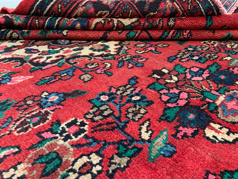Handmade Persian Wool Area Rug 7x10 - Red, Navy & Ivory Floral Medallion Persian Style Rug - Exact Size 9'10" x 6'11" - KBHM-774