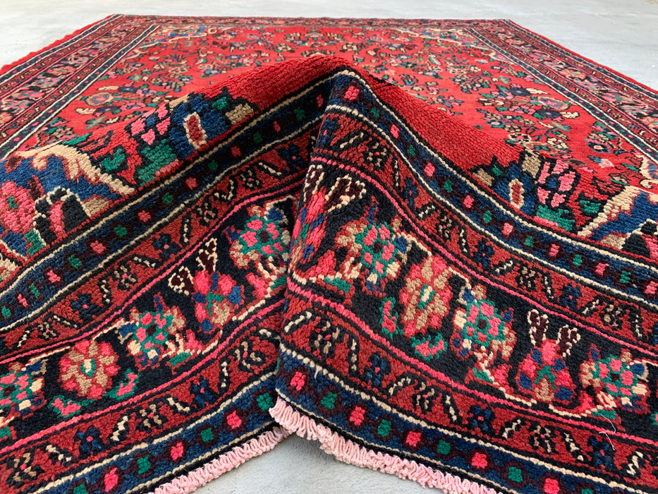 Handmade Persian Wool Area Rug 7x10 - Red, Navy & Ivory Floral Medallion Persian Style Rug - Exact Size 9'10" x 6'11" - KBHM-774