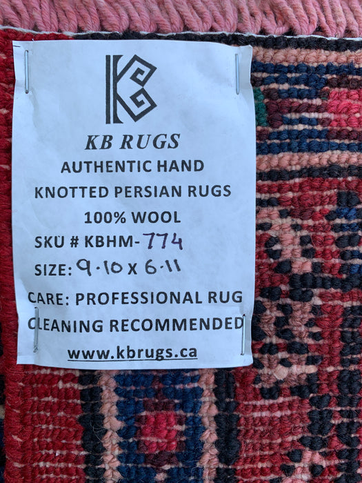 Handmade Persian Wool Area Rug 7x10 - Red, Navy & Ivory Floral Medallion Persian Style Rug - Exact Size 9'10" x 6'11" - KBHM-774