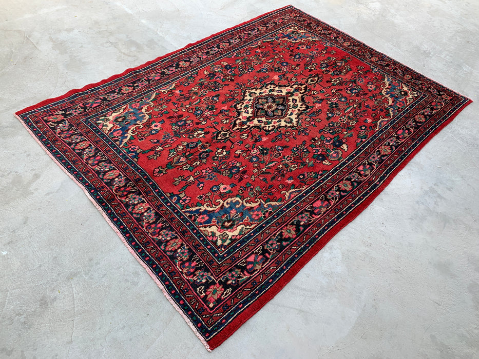Handmade Persian Wool Area Rug 7x10 - Red, Navy & Ivory Floral Medallion Persian Style Rug - Exact Size 9'10" x 6'11" - KBHM-774