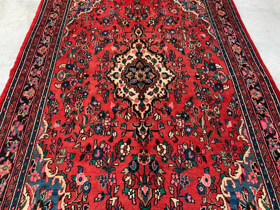 Handmade Persian Wool Area Rug 7x10 - Red, Navy & Ivory Floral Medallion Persian Style Rug - Exact Size 9'10" x 6'11" - KBHM-774