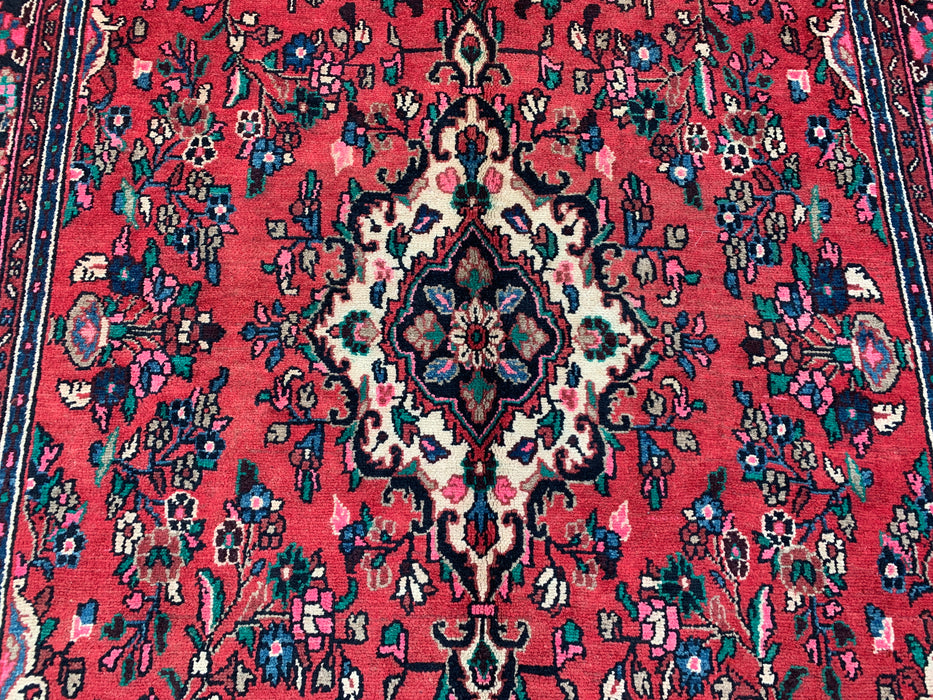 Handmade Persian Wool Area Rug 7x10 - Red, Navy & Ivory Floral Medallion Persian Style Rug - Exact Size 9'10" x 6'11" - KBHM-774