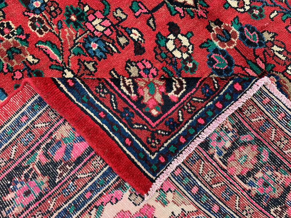 Handmade Persian Wool Area Rug 7x10 - Red, Navy & Ivory Floral Medallion Persian Style Rug - Exact Size 9'10" x 6'11" - KBHM-774