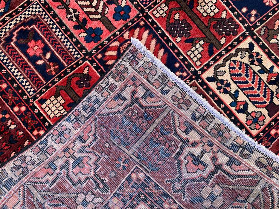 9'6" x 6'7" Hand-Knotted Persian Wool Rug – Red, Navy & Ivory Geometric Panel Design – KBHM-775