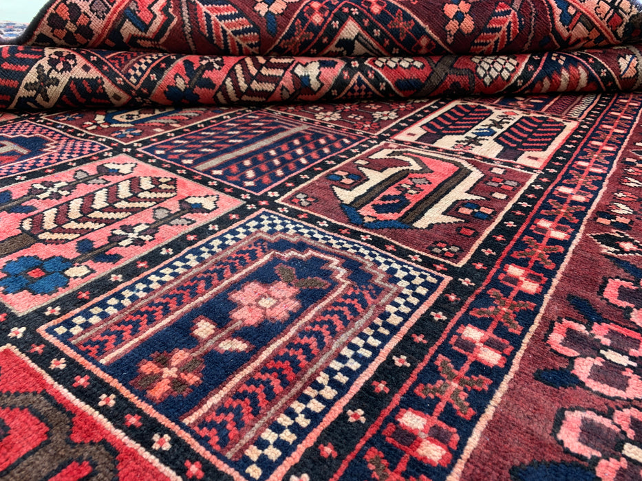 9'6" x 6'7" Hand-Knotted Persian Wool Rug – Red, Navy & Ivory Geometric Panel Design – KBHM-775