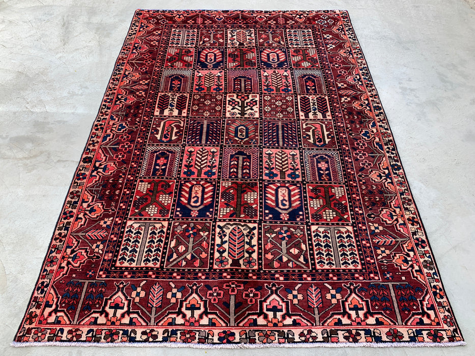 9'6" x 6'7" Hand-Knotted Persian Wool Rug – Red, Navy & Ivory Geometric Panel Design – KBHM-775