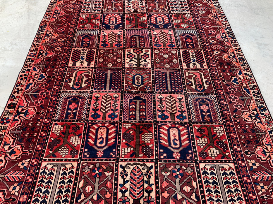 9'6" x 6'7" Hand-Knotted Persian Wool Rug – Red, Navy & Ivory Geometric Panel Design – KBHM-775