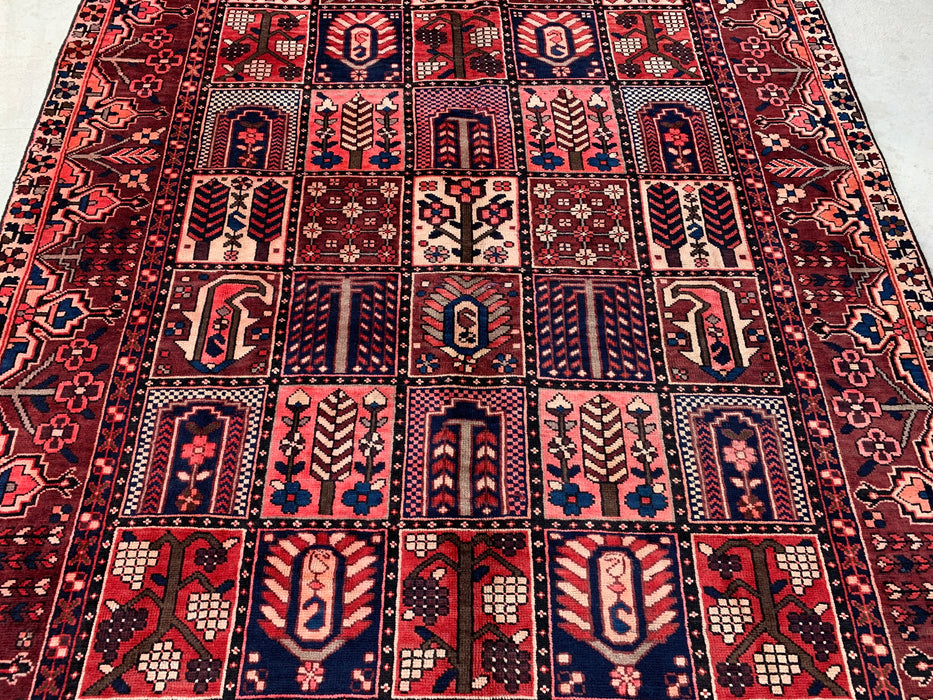 9'6" x 6'7" Hand-Knotted Persian Wool Rug – Red, Navy & Ivory Geometric Panel Design – KBHM-775