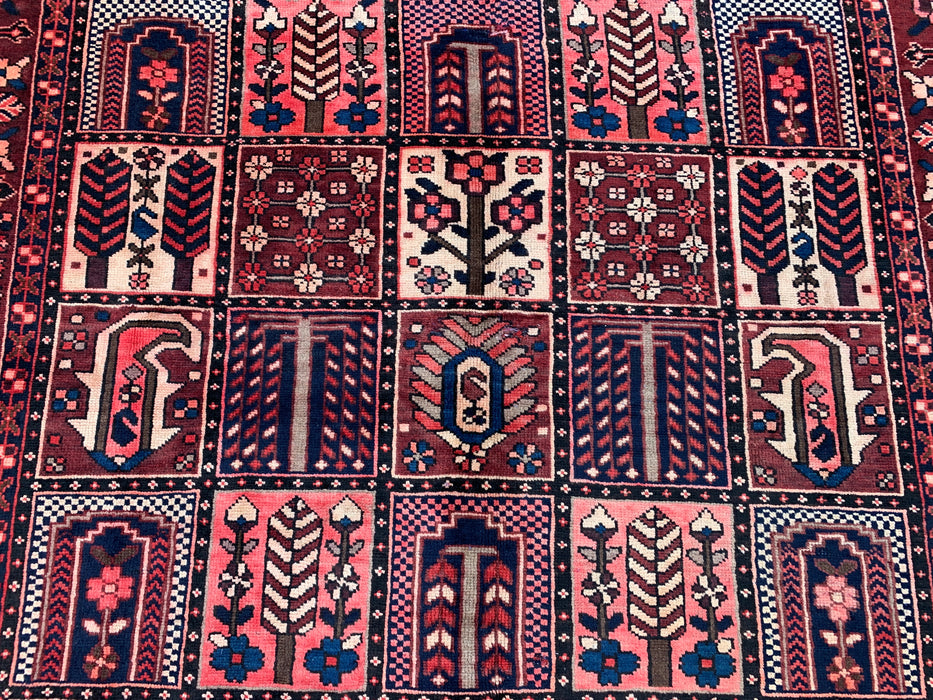 9'6" x 6'7" Hand-Knotted Persian Wool Rug – Red, Navy & Ivory Geometric Panel Design – KBHM-775
