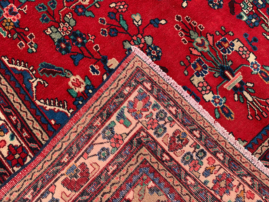 Handmade Persian Wool Area Rug 7x10 - Red, Blue & Ivory Floral Medallion Persian Style Rug - Exact Size 9'11" x 6'9" - KBHM-776