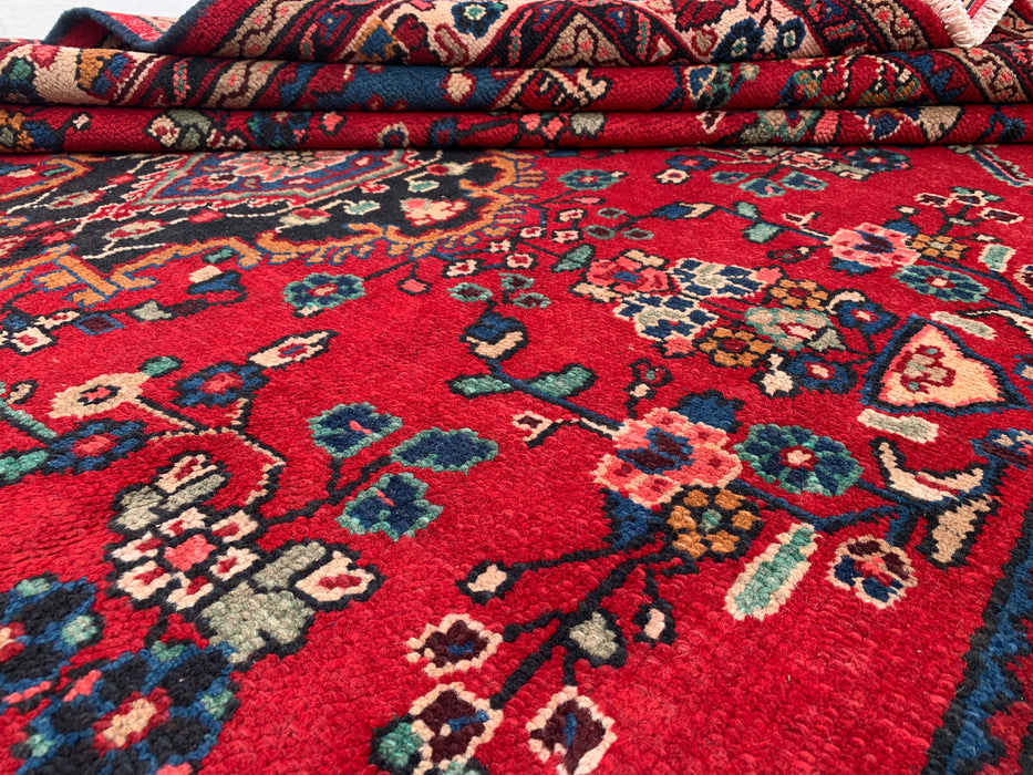 Handmade Persian Wool Area Rug 7x10 - Red, Blue & Ivory Floral Medallion Persian Style Rug - Exact Size 9'11" x 6'9" - KBHM-776