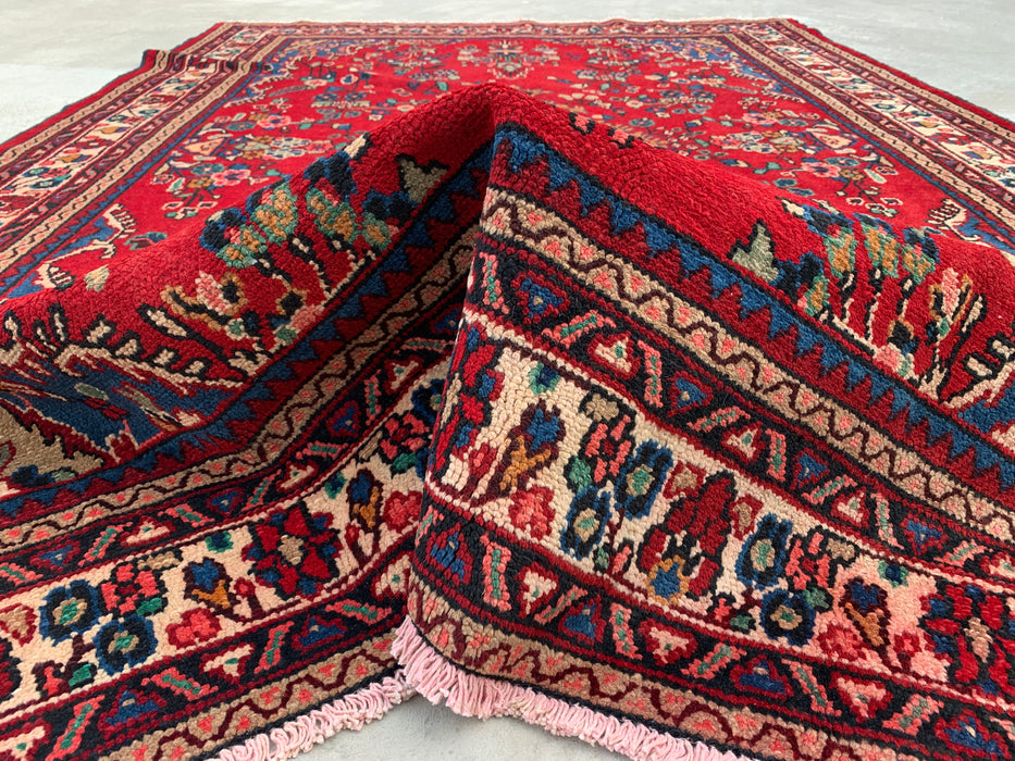 Handmade Persian Wool Area Rug 7x10 - Red, Blue & Ivory Floral Medallion Persian Style Rug - Exact Size 9'11" x 6'9" - KBHM-776