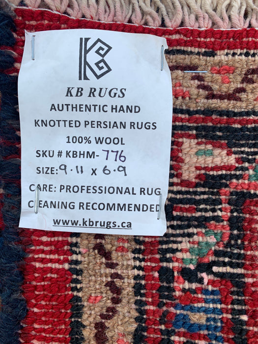 Handmade Persian Wool Area Rug 7x10 - Red, Blue & Ivory Floral Medallion Persian Style Rug - Exact Size 9'11" x 6'9" - KBHM-776