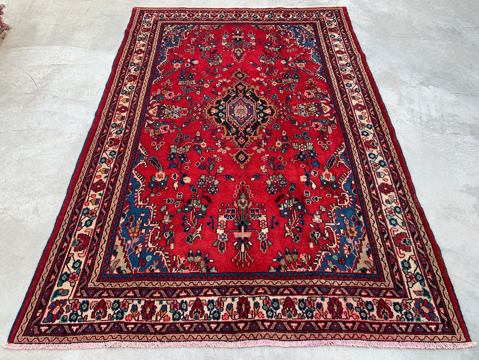 Handmade Persian Wool Area Rug 7x10 - Red, Blue & Ivory Floral Medallion Persian Style Rug - Exact Size 9'11" x 6'9" - KBHM-776