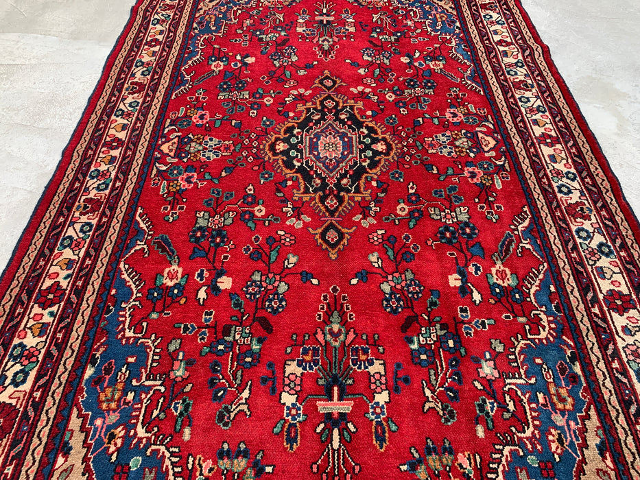 Handmade Persian Wool Area Rug 7x10 - Red, Blue & Ivory Floral Medallion Persian Style Rug - Exact Size 9'11" x 6'9" - KBHM-776
