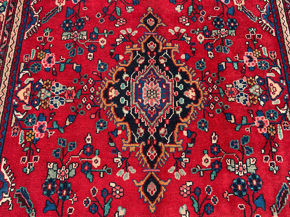 Handmade Persian Wool Area Rug 7x10 - Red, Blue & Ivory Floral Medallion Persian Style Rug - Exact Size 9'11" x 6'9" - KBHM-776