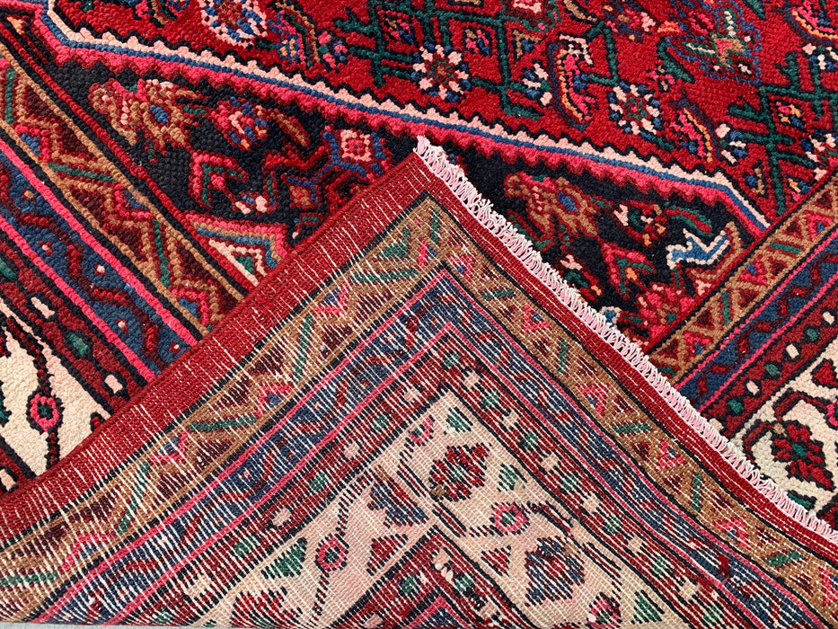 Handmade Persian Wool Area Rug 7x10 - Red, Ivory & Blue Tribal Medallion Persian Style Rug - Exact Size 9'11" x 6'10" - KBHM-777