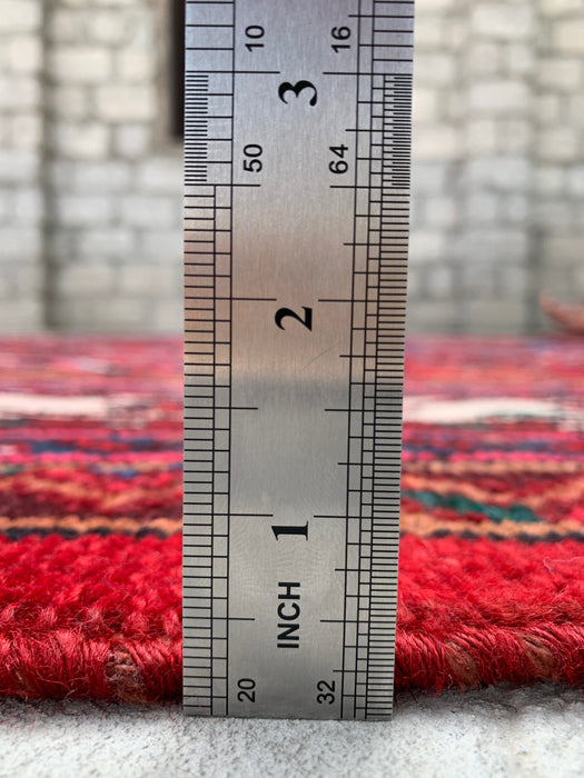 Handmade Persian Wool Area Rug 7x10 - Red, Ivory & Blue Tribal Medallion Persian Style Rug - Exact Size 9'11" x 6'10" - KBHM-777