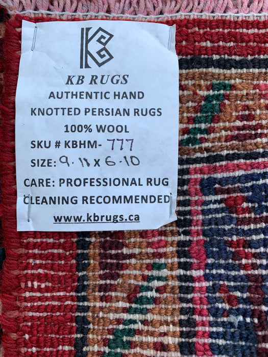 Handmade Persian Wool Area Rug 7x10 - Red, Ivory & Blue Tribal Medallion Persian Style Rug - Exact Size 9'11" x 6'10" - KBHM-777