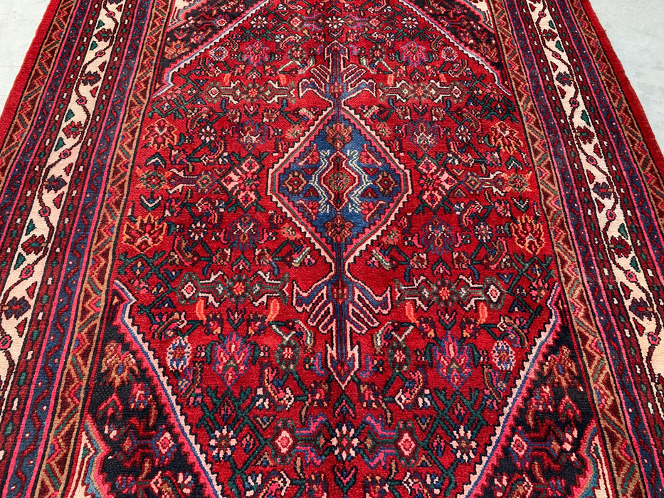 Handmade Persian Wool Area Rug 7x10 - Red, Ivory & Blue Tribal Medallion Persian Style Rug - Exact Size 9'11" x 6'10" - KBHM-777