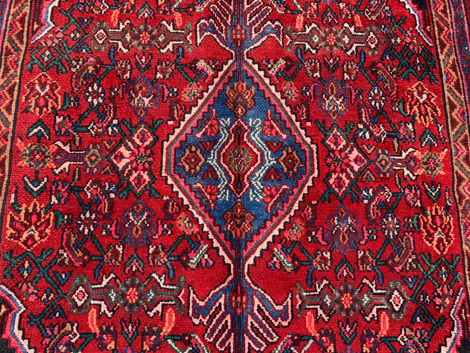 Handmade Persian Wool Area Rug 7x10 - Red, Ivory & Blue Tribal Medallion Persian Style Rug - Exact Size 9'11" x 6'10" - KBHM-777