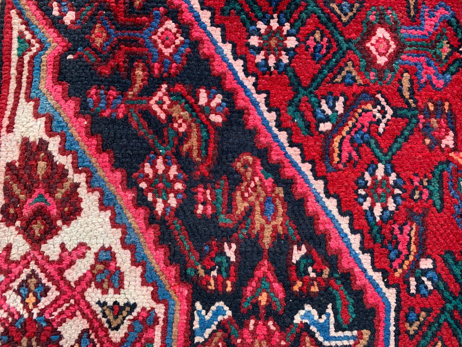 Handmade Persian Wool Area Rug 7x10 - Red, Ivory & Blue Tribal Medallion Persian Style Rug - Exact Size 9'11" x 6'10" - KBHM-777