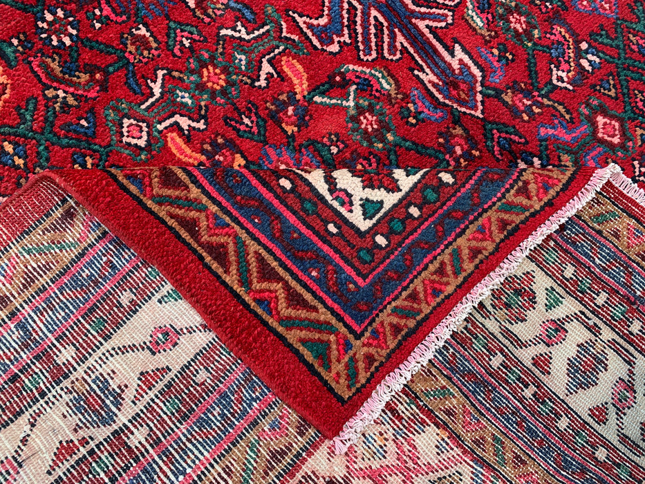 Handmade Persian Wool Area Rug 7x10 - Red, Ivory & Blue Tribal Medallion Persian Style Rug - Exact Size 9'11" x 6'10" - KBHM-777