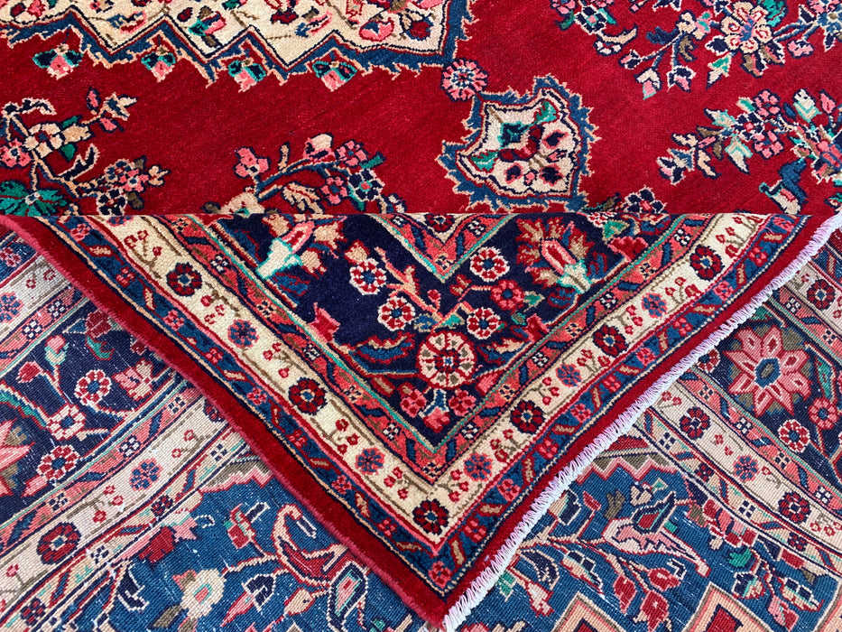 11'6" x 8'1" Hand-Knotted Persian Wool Rug – Red, Navy & Ivory Floral Medallion Design – KBHM-778