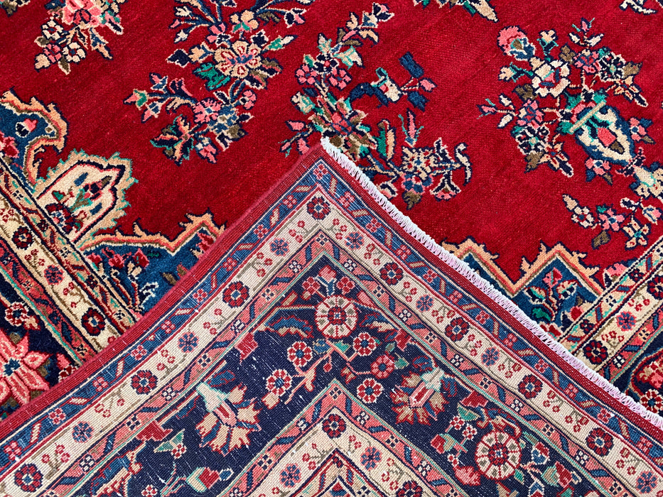 11'6" x 8'1" Hand-Knotted Persian Wool Rug – Red, Navy & Ivory Floral Medallion Design – KBHM-778