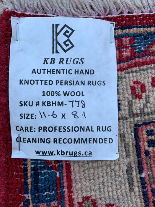 11'6" x 8'1" Hand-Knotted Persian Wool Rug – Red, Navy & Ivory Floral Medallion Design – KBHM-778