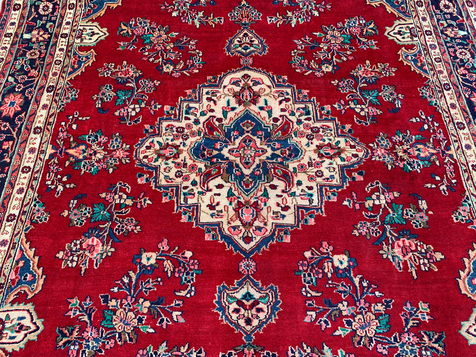 11'6" x 8'1" Hand-Knotted Persian Wool Rug – Red, Navy & Ivory Floral Medallion Design – KBHM-778