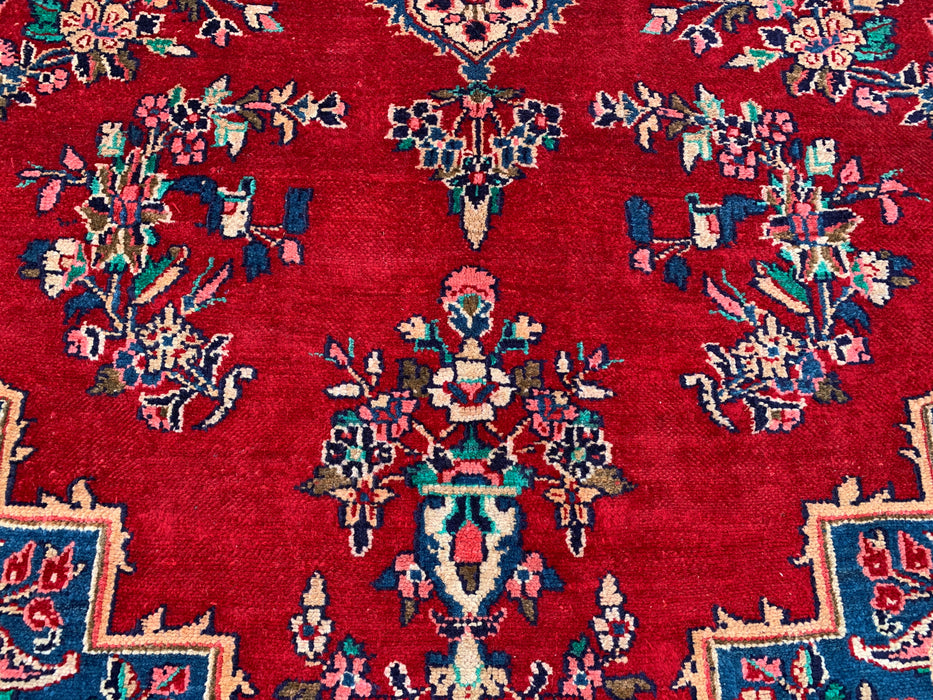 11'6" x 8'1" Hand-Knotted Persian Wool Rug – Red, Navy & Ivory Floral Medallion Design – KBHM-778