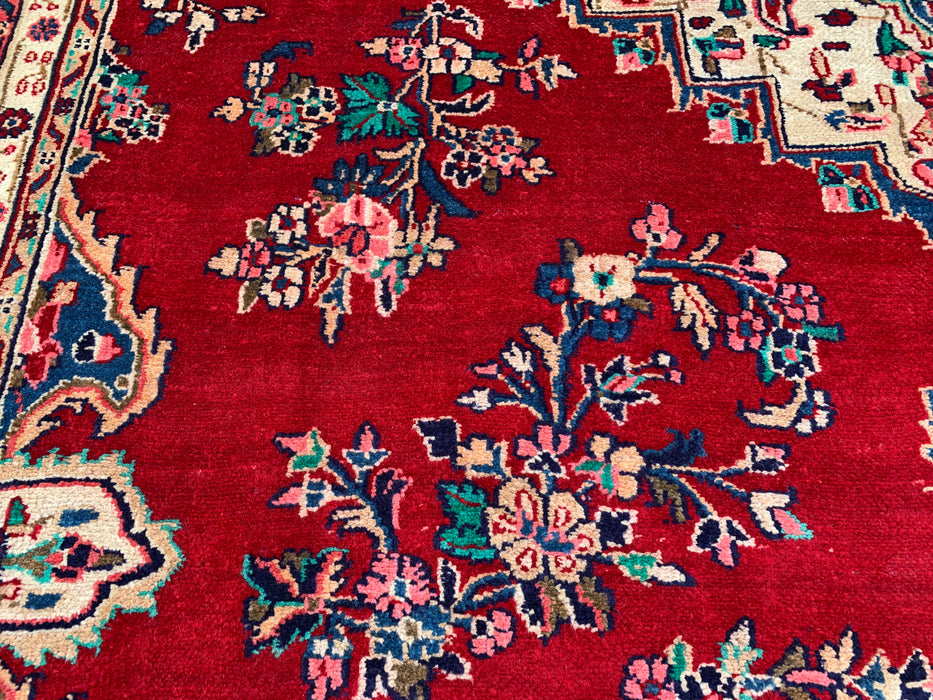 11'6" x 8'1" Hand-Knotted Persian Wool Rug – Red, Navy & Ivory Floral Medallion Design – KBHM-778