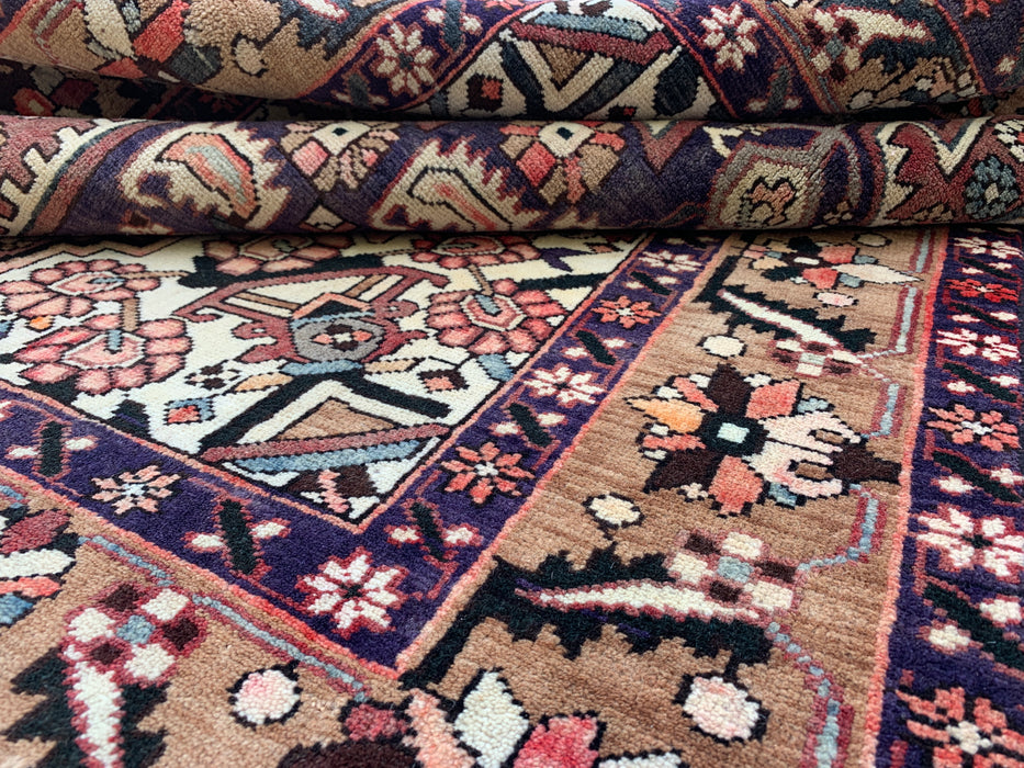 5'11" x 4'10" Hand-Knotted Persian Wool Rug – Ivory, Taupe & Plum Tribal Medallion Design – KBHM-779