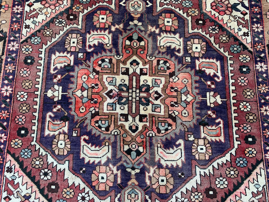 5'11" x 4'10" Hand-Knotted Persian Wool Rug – Ivory, Taupe & Plum Tribal Medallion Design – KBHM-779