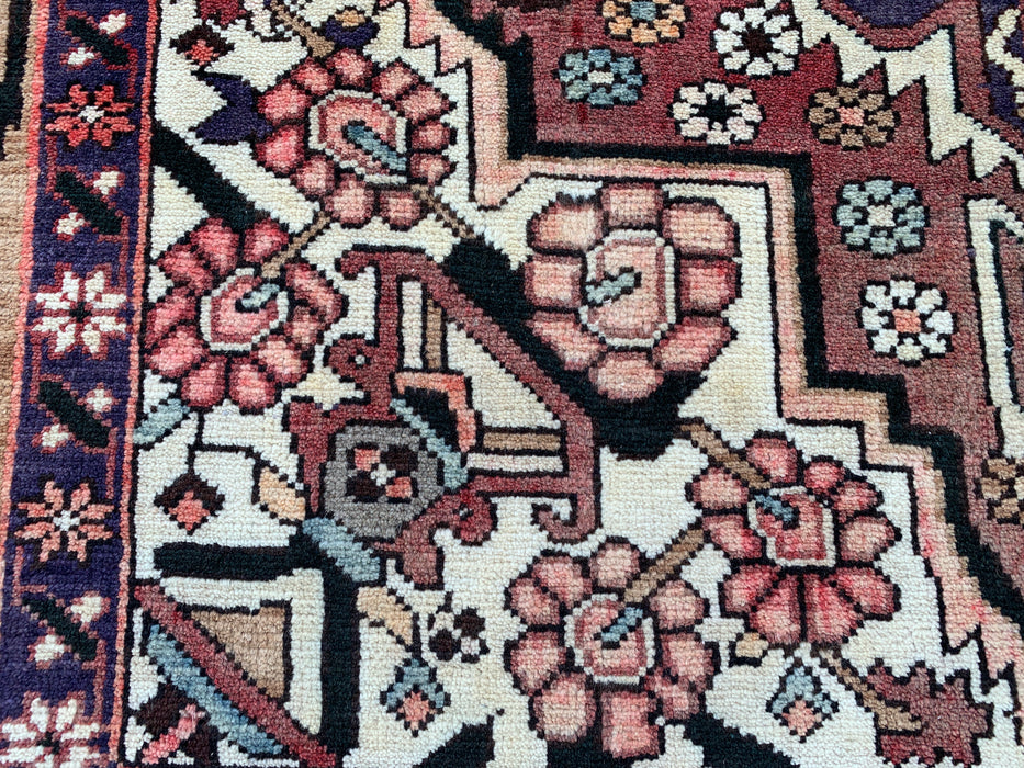 5'11" x 4'10" Hand-Knotted Persian Wool Rug – Ivory, Taupe & Plum Tribal Medallion Design – KBHM-779