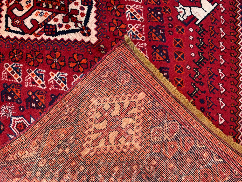 7'2" x 4'4" Hand-Knotted Persian Wool Rug – Red, Navy & Ivory Tribal Geometric Design – KBHM-786
