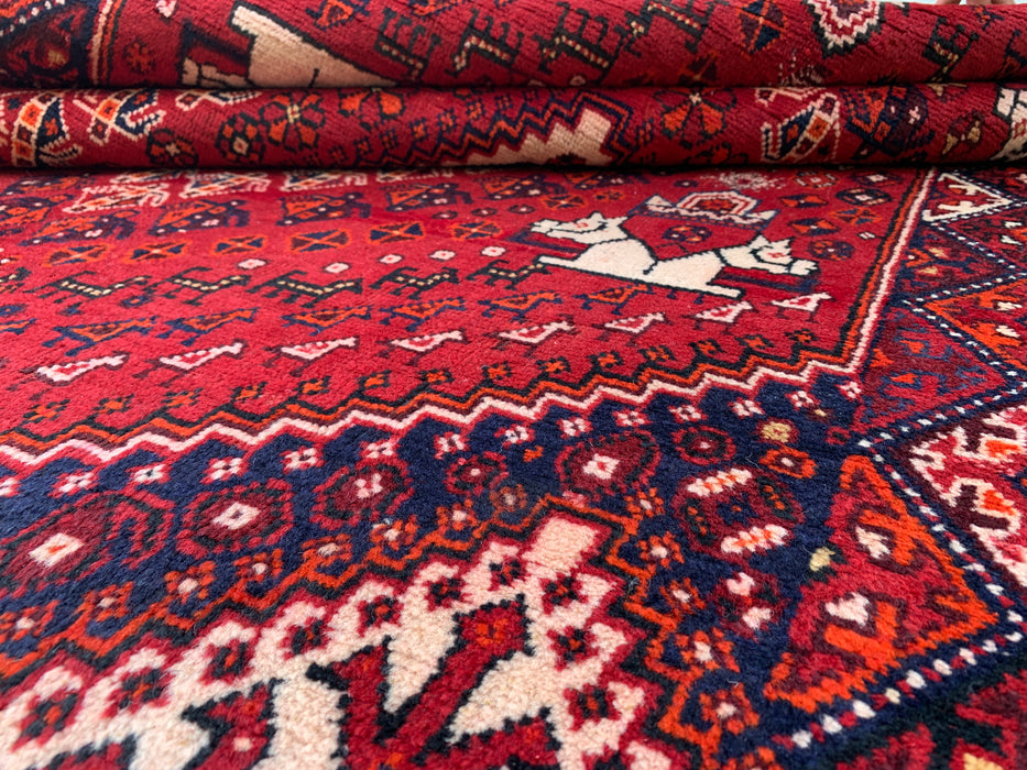 7'2" x 4'4" Hand-Knotted Persian Wool Rug – Red, Navy & Ivory Tribal Geometric Design – KBHM-786