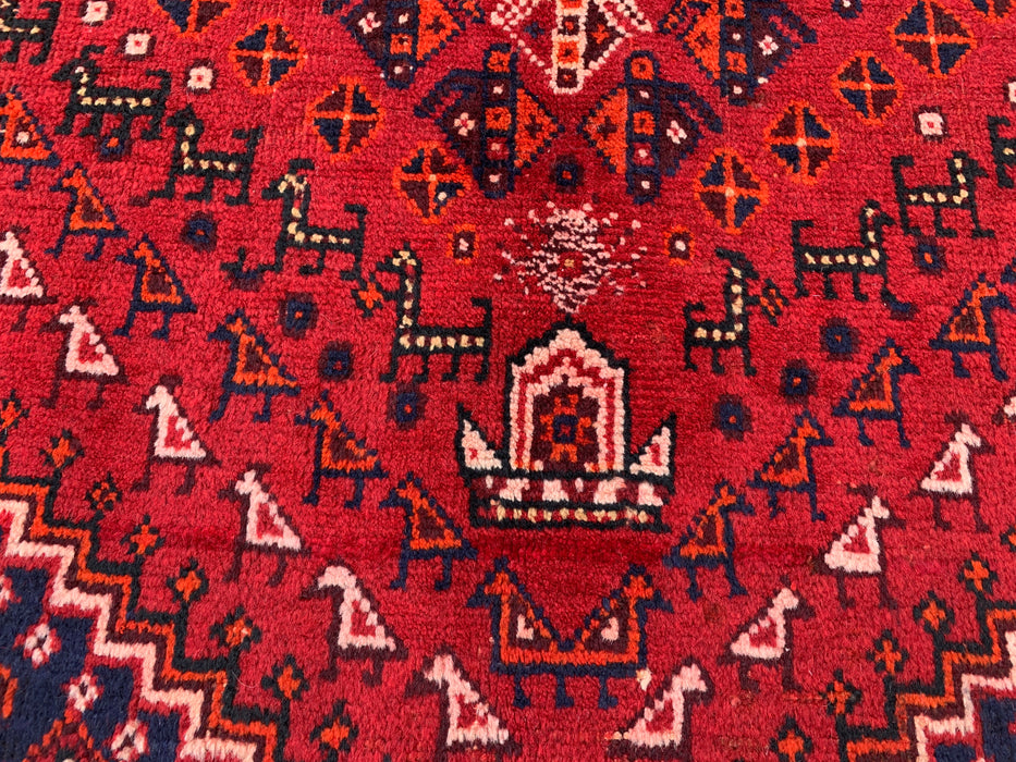 7'2" x 4'4" Hand-Knotted Persian Wool Rug – Red, Navy & Ivory Tribal Geometric Design – KBHM-786