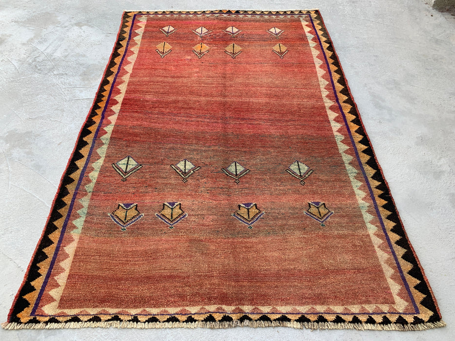 6'8" x 4'4" Hand-Knotted Persian Wool Rug – Terracotta Field with Tribal Geometric Motifs – KBHM-787