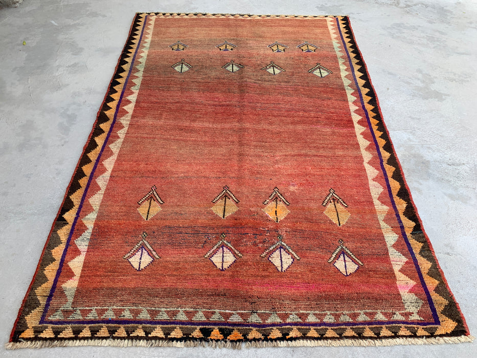 6'8" x 4'4" Hand-Knotted Persian Wool Rug – Terracotta Field with Tribal Geometric Motifs – KBHM-787