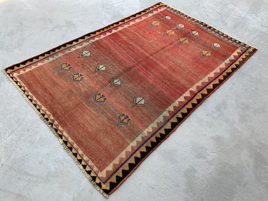 6'8" x 4'4" Hand-Knotted Persian Wool Rug – Terracotta Field with Tribal Geometric Motifs – KBHM-787