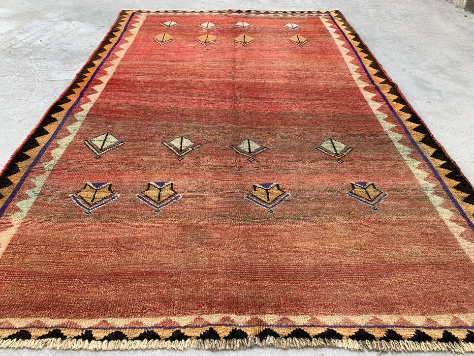 6'8" x 4'4" Hand-Knotted Persian Wool Rug – Terracotta Field with Tribal Geometric Motifs – KBHM-787