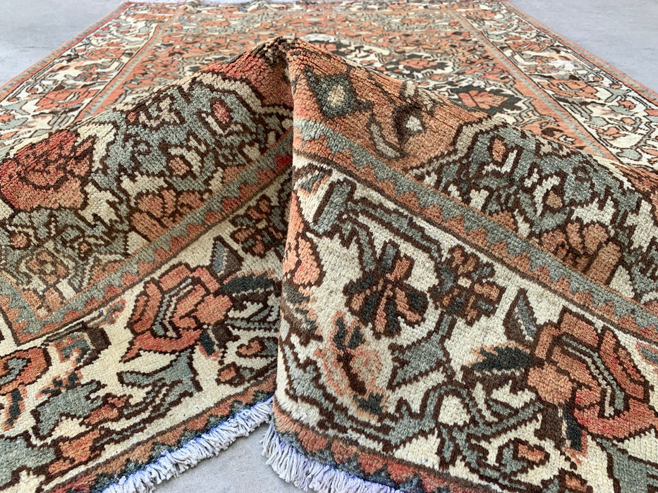 6'9" x 4'6" Hand-Knotted Persian Wool Rug – Rose, Ivory & Sage Floral Vintage Design – KBHM-788