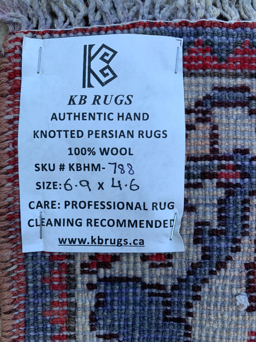6'9" x 4'6" Hand-Knotted Persian Wool Rug – Rose, Ivory & Sage Floral Vintage Design – KBHM-788