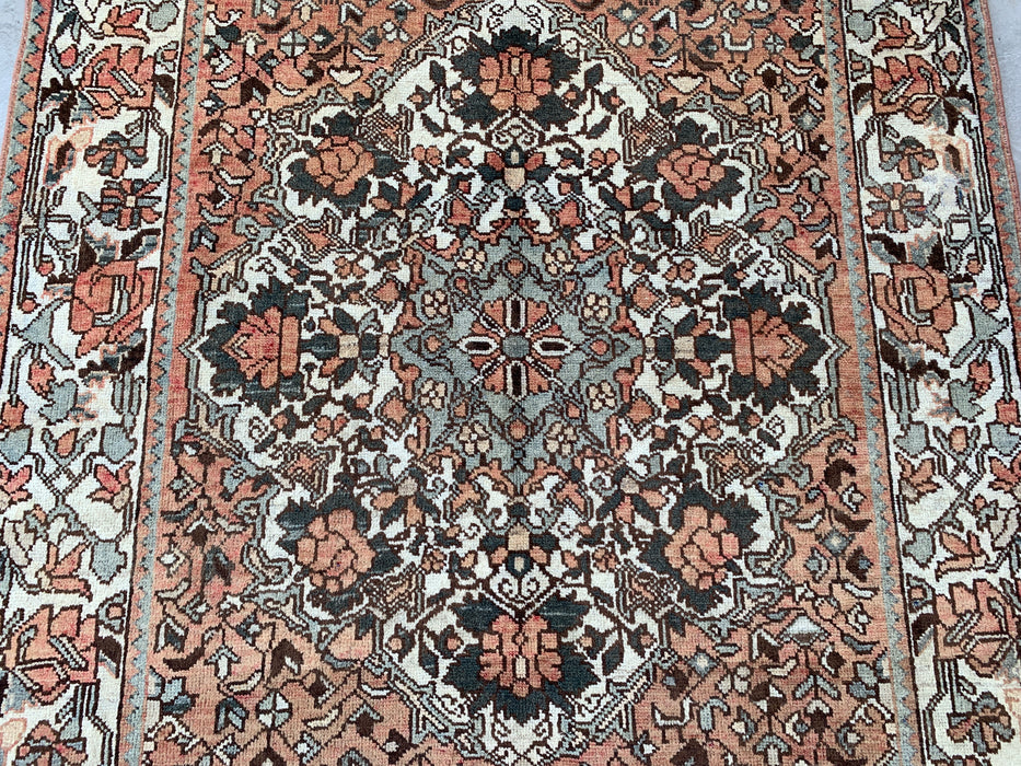 6'9" x 4'6" Hand-Knotted Persian Wool Rug – Rose, Ivory & Sage Floral Vintage Design – KBHM-788