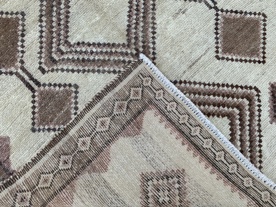 7'3" x 4'1" Hand-Knotted Persian Wool Rug – Ivory, Taupe & Brown Tribal Geometric Design – KBHM-789